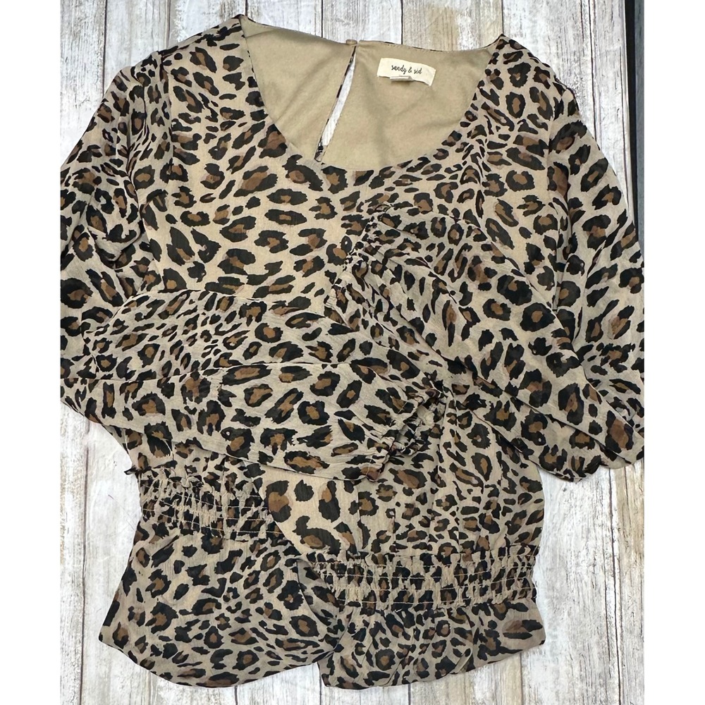Sandy & Sid Womens Leopard Print Smocked‎ Waist Tiered Ruffle Mini Dress Large